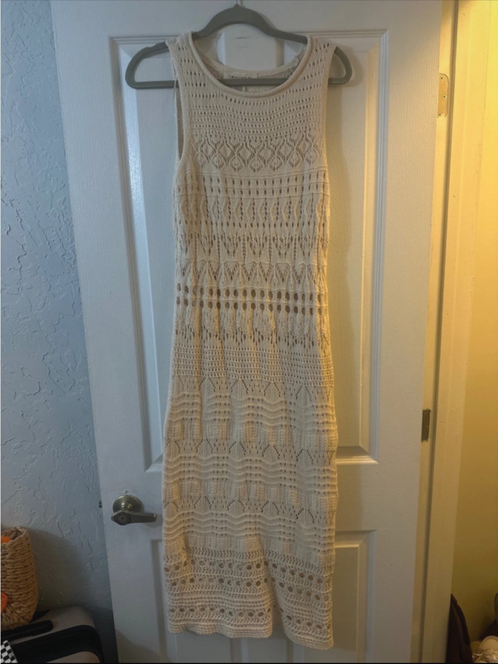 Sleeveless Crochet Knit Maxi Dress in Cream